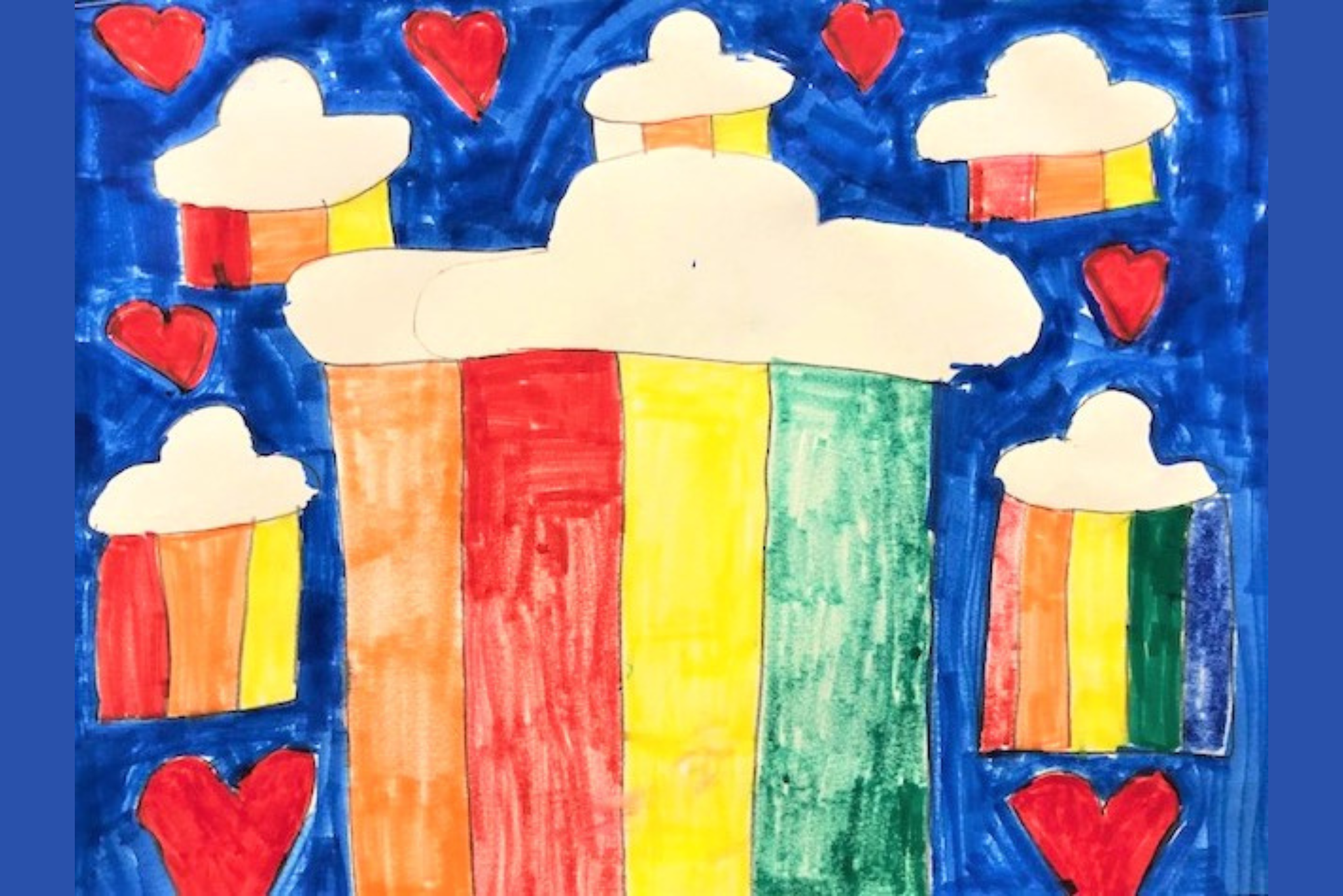 student watercolor of clouds and rainbows
