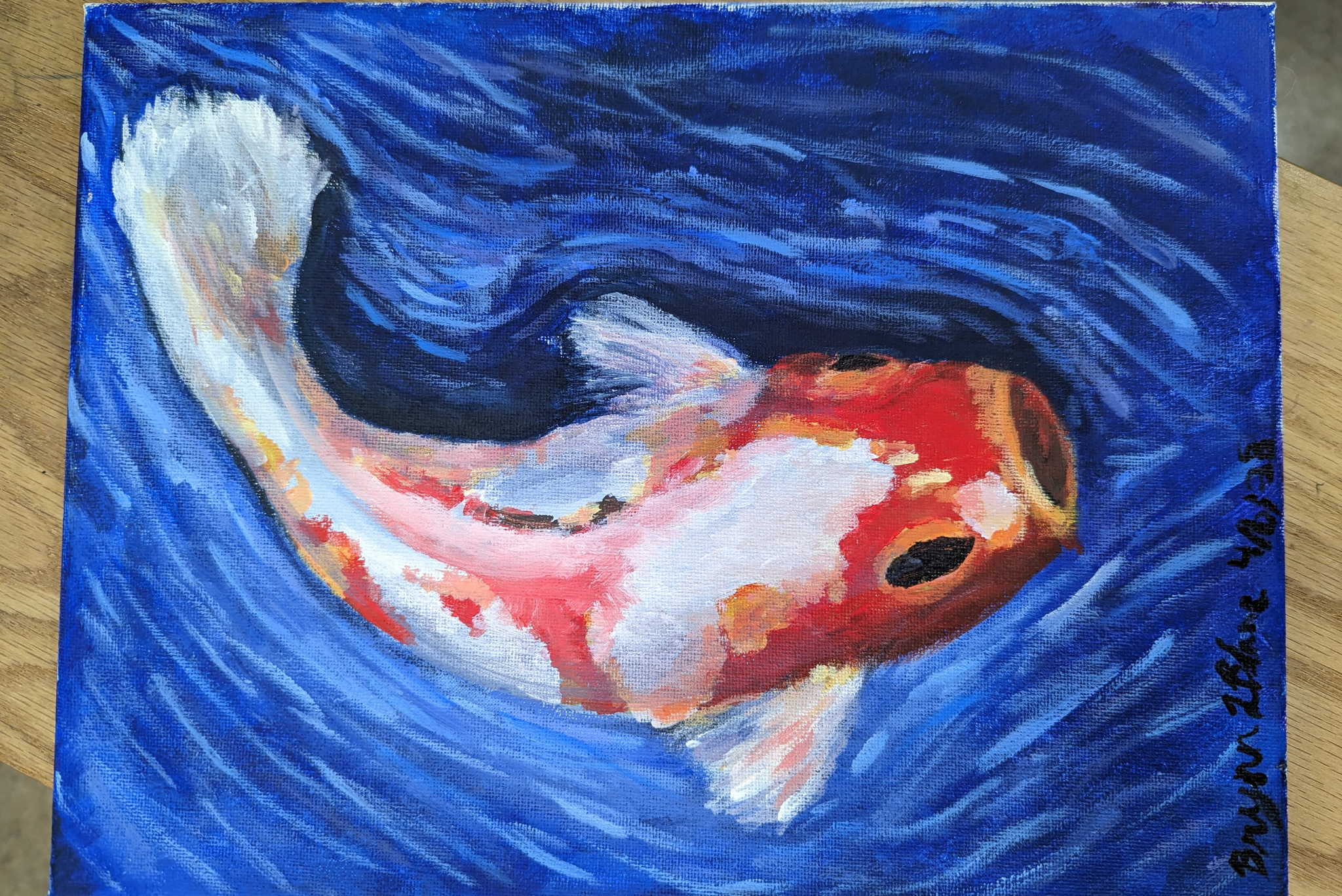 student painting of koi fish