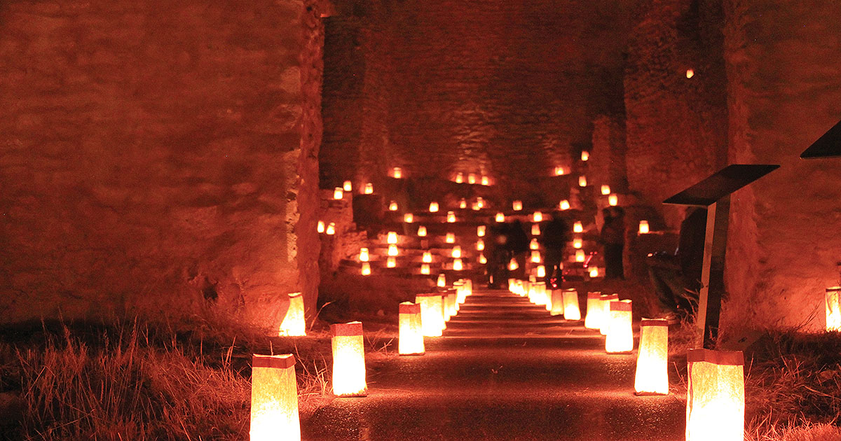 Luminarias lit up at night