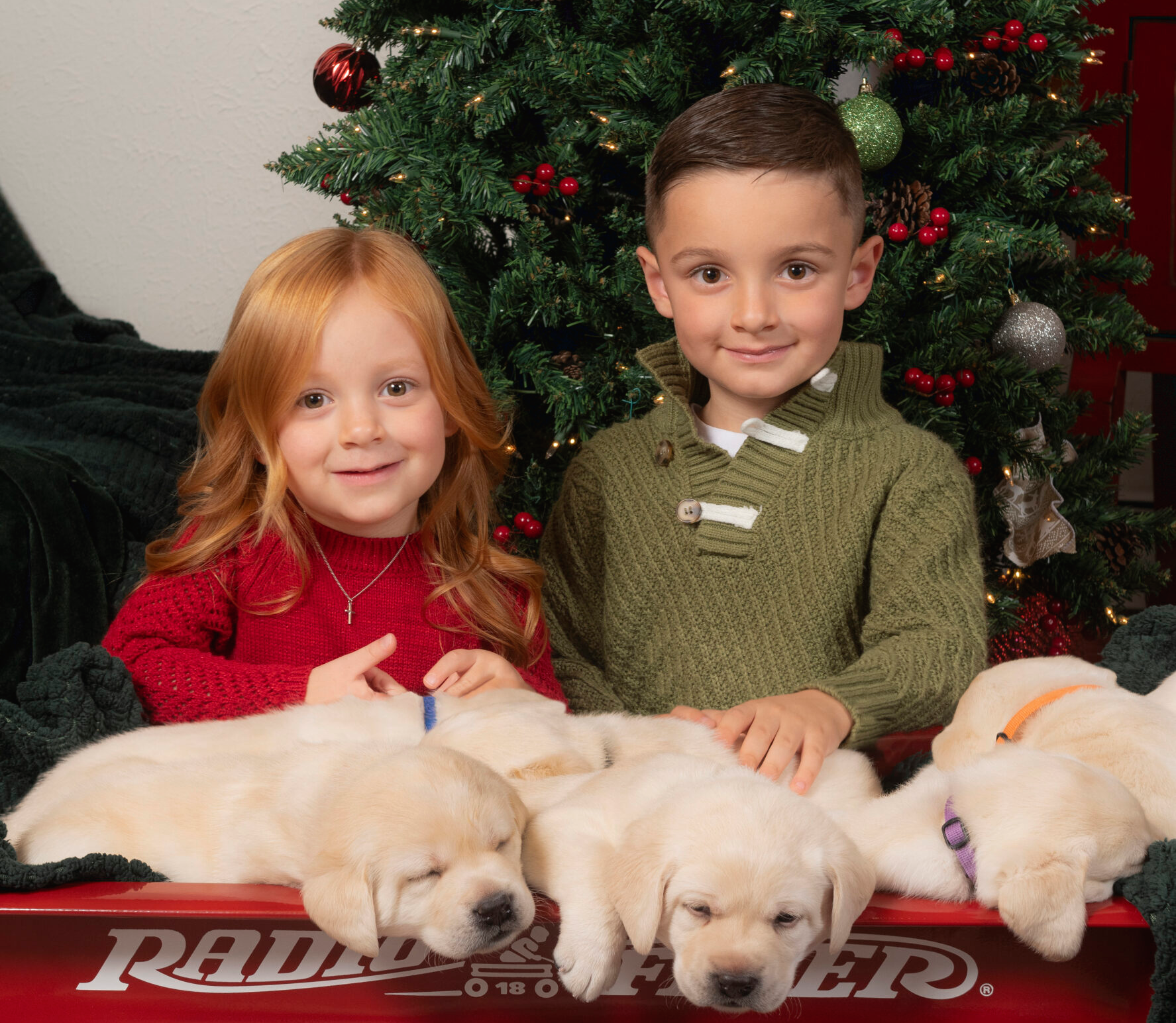 Xavier and Lucia with puppies