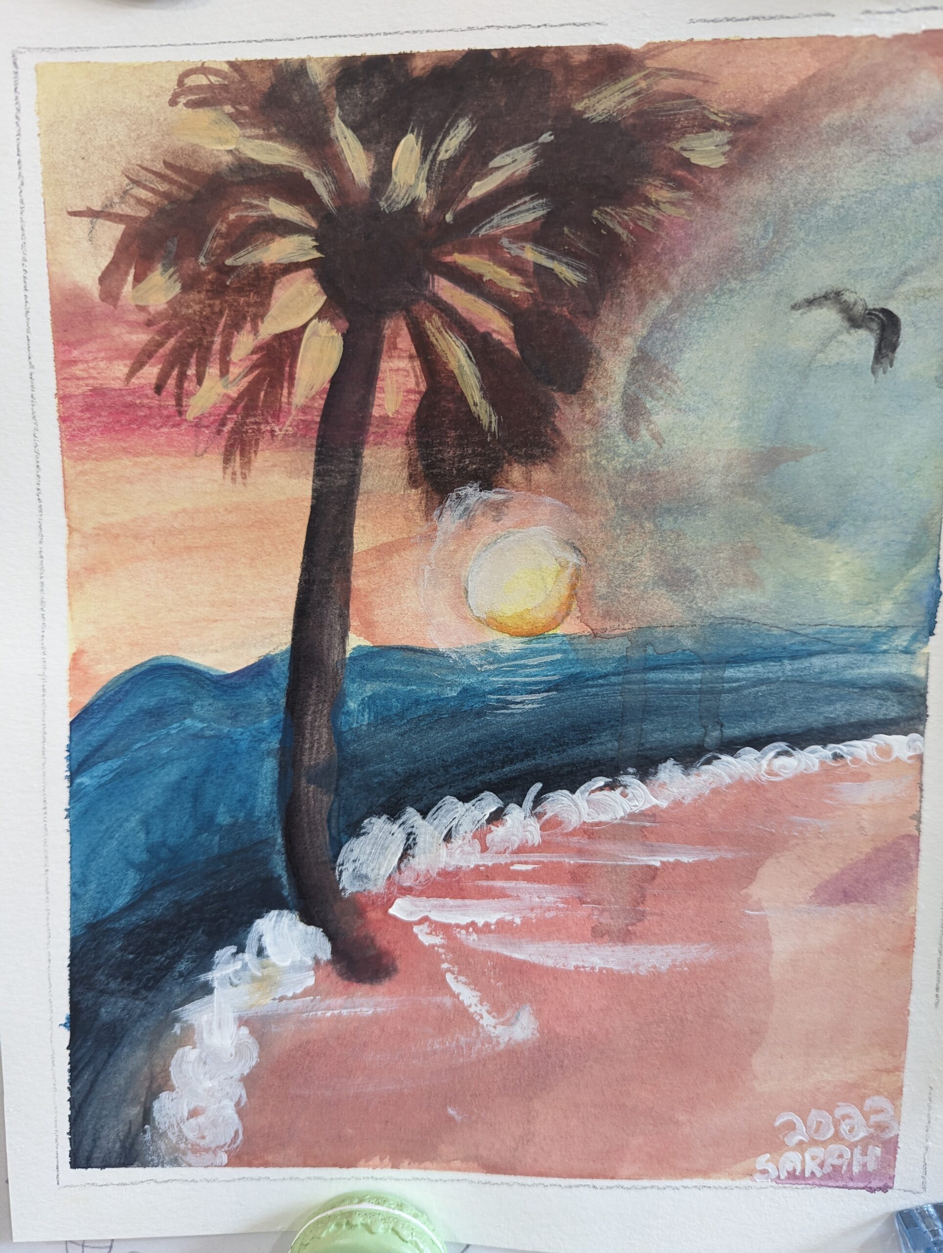 artwork of palm tree on beach