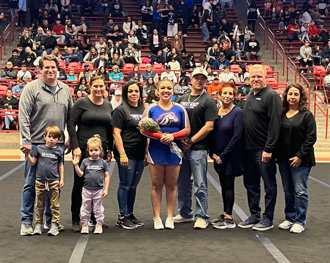 The Schroer Foundation presented multiple student athletic scholarships this spring, including one to West Mesa High School cheerleader, Alexa Ordonez. From left to right, Justin Schroer, Ryker Schroer, Jen Schroer, Aviva Schroer, Alexa’s mom, Alexa Ordonez, Alexa’s dad, Ronnie Schroer, Shonn Schroer, and Michelle Schroer.