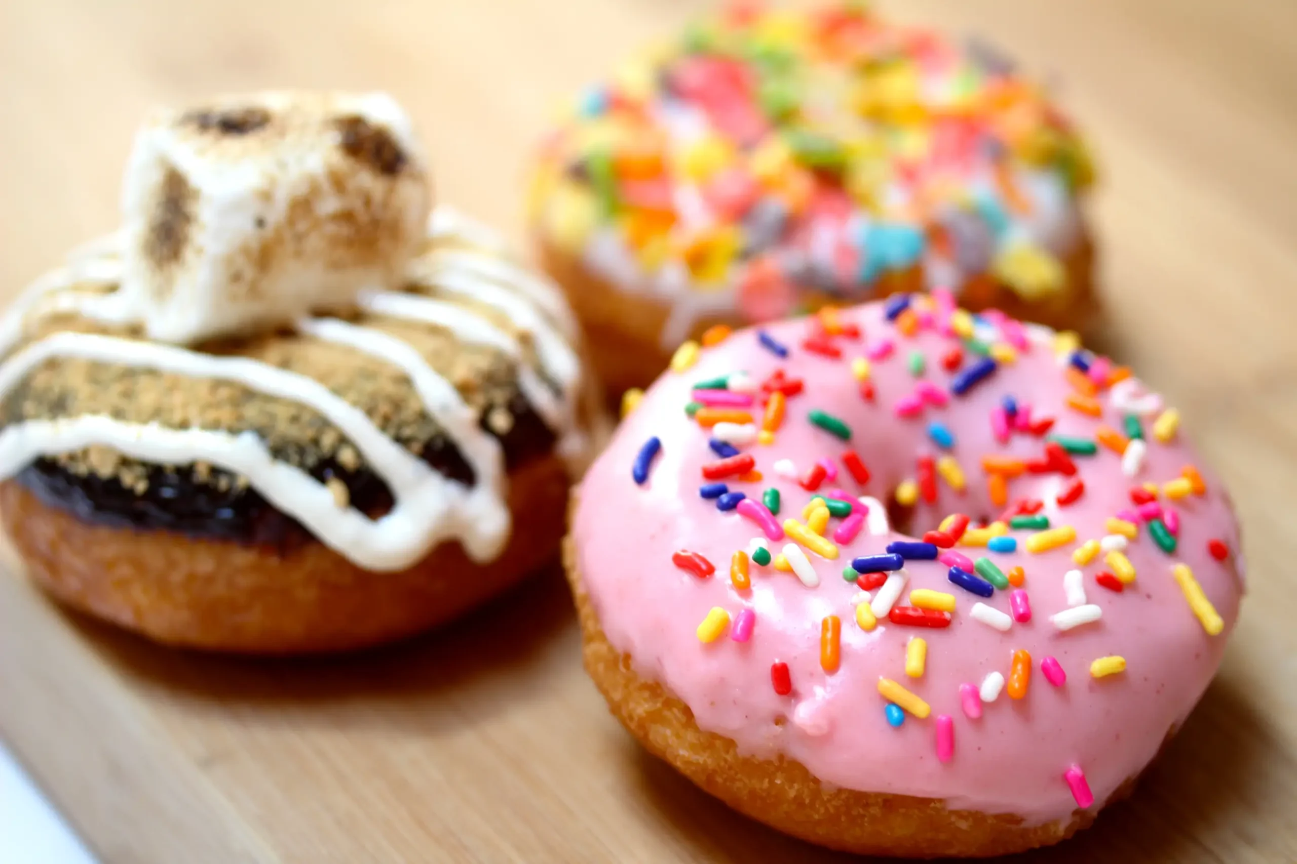Top three favorite donuts for kids nicorn, S'mores and Homer