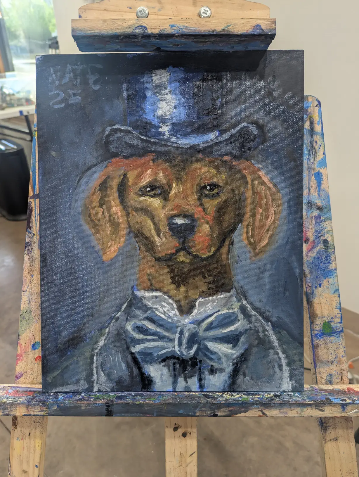 Artwork of dog with hat