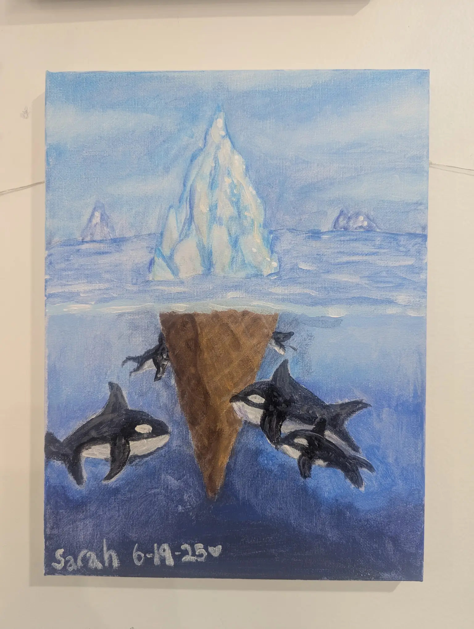 Orcas in the water painting